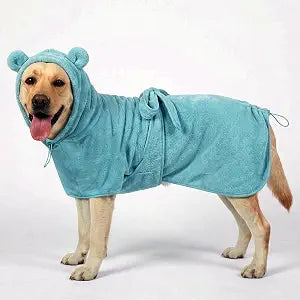 Medium to Large Size Dog Bathrobe, Quick Drying Super Absorbent Microfiber, Warm Dog Towels with Adjustable Hoodies and Belts for Dog Bath Products (Blue, XL-Fit for 12 to 18 Pounds)
