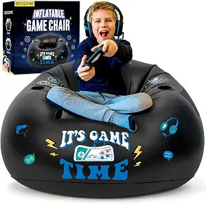 Inflatable Gaming Chair for Kids, Floor Bean Bag Chair for Teens - Boys Room Furniture with Cup Holder and Side Pocket, Inflatable Gaming Couch for Boys Room, Cool Kids Blow Up Couch Decor for Teens