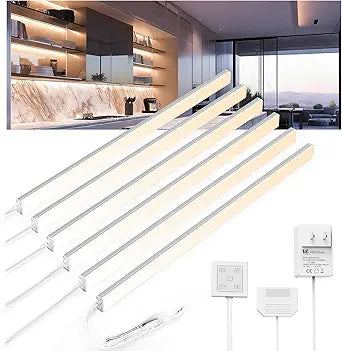 V4light Under Cabinet LED Lighting, 6 Pack Ultra Slim Aluminum Light Bars, Plug-in Kitchen Lights with Touch Dimmer, Dimmable 2700K6500K, Linkable for Closet, Shelf, Display Cabinet