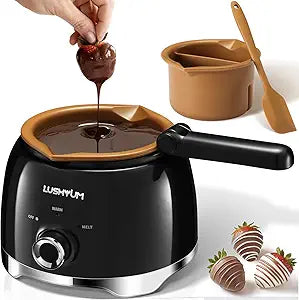 LUSHYUM Chocolate Melting Pot Candy Melts Melter with 2 Insert Pots and Spatula, 4 Cups Capacity Warmer Machine, Ideal Dipping Tool Kitchen Supplies for Making Cake Pop Covered Strawberries Fondue