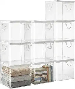 10 Pack Clear Clothes Storage Bags with Zipper & Handles, Durable Foldable Large Two-Way Zipper Storage Bags for Clothes, Comforters, Blanket, Toy and Book(White, 11.8''x11.8''x11.8'')