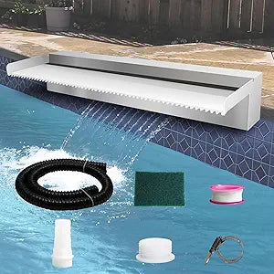 Pool Fountain Stainless Steel Pond Waterfall Spillway Kits for Indoor/Outdoor Decorative, 24 Inches Pool Water Feature for Garden Patio, Backyard Koi Pond Decor(No LED Light)