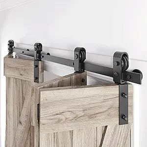 52" Bifold Sliding Barn Door Hardware Track Kit,Side Mounted Black J Shape Roller,Smoothly and Quietly,Assembly Easy,Fit Four 12" Bi-Folding Doors (Door Not Included)