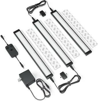EShine 3 Pack 12 inch Black Smart Dimmable LED Under Cabinet Lighting Kit Compatible with Alexa, Google - Warm White (3000K)