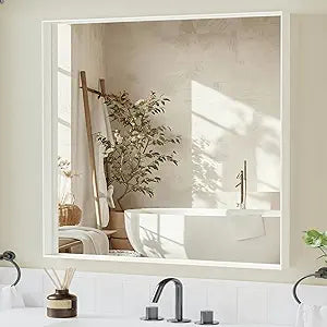 36x30 Inch White Bathroom Mirrors for Over Sink, Rectangle Framed Mirror, Wall Mounted Vanity Mirror for Bedroom, Living Room, Entryway Horizontal/Vertical