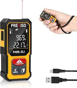 PREXISO Mini Laser Measurement Tool, 135Ft Rechargeable Laser Distance Meter Ft/Ft+in/in/M Unit, Laser Measure with High Accuracy, Pythagorean, Distance, Area, Volume Modes