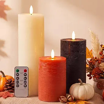 Retisee 3 Pcs 6/8/12" Fall Flameless LED Candles Decorations for Home