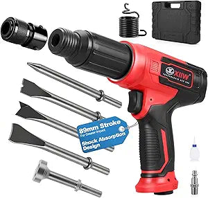 XIIW Air Hammer Kit with 3.35 Inch Stroke, 2500 BPM Pneumatic Hammer with 4 Chisels,1 Flat Head Hammer and Quick Change Retainer, Air Chisel Kit with Carrying Case