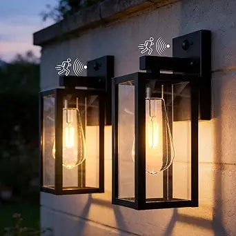Motion Sensor Dawn to Dusk Outdoor Sensor Light Fixture Anti-Rust Front Porch Light Exterior Wall Lighting Waterproof Outdoor Wall Lantern for Front Door Garage House - 2 Pack