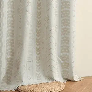 ColorBird 100% Blackout Boho Curtains Beige Cream Heat Sun Blocking Thermal Curtains for Summer Heat Living Room Bedroom 63 Inch Patterned Western Bohemian Aztec Black Out Curtain Drapes Kitchen
