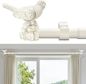 White Curtain Rod 36 to 72 Inches Curtain Rods for Windows Adjustable Heavy Duty Drapery Rod with Bird Finials for Kitchen Window Living Room