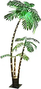 OUSHENG Lighted Palm Tree Bar Outdoor Christmas Decorations Decor, Light Up LED Artificial Fake Faux Trees Lights for Outside Patio Yard Pool Porch Deck Party Tropical, 6FT