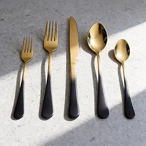 Black Silverware Set for 8 Modern 40 Piece Flatware Set 18/10 Stainless Steel Unique Black Gradual Change Gold Cutlery Utensils Sets for Home Kitchen Restaurant Tableware Set Mirror Polished