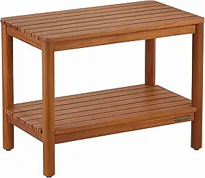 Premium Solid Teak Wood Shower Bench Stool with Storage Shelf Spa Bathroom Seat Chair for Inside Shower, Spa Bench with Organization 18"