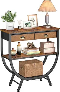 Console Entryway Table with 2 Drawers, 31.5" Height Sofa Table Behind Couch with 3 Tier Storage ShelvesIndustrial TV Stand Accent Furniture for Hallway Corner Living Room Bedroom Entry Way Home Decor