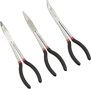 Amazon Basics Extra Long Reach Needle Nose Pliers Tool Set for Narrow Spaces, Versatile, 3-Piece, Black