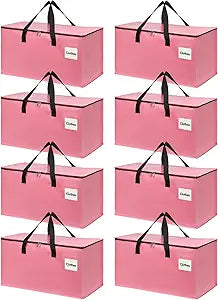 8 Pack Extra Large Heavy Duty Moving Bags with Reinforced Zipper & Wide Carrying Handles, Bright Red Large Capacity Storage Totes for Whole House Packing, Dorm Moves & Event Organization, Pink