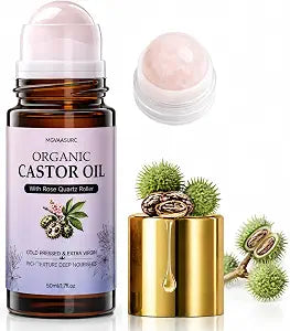 Organic Golden Castor Oil Roll-On with Rose Quartz Roller,100% Pure Cold-Pressed,Firms Skin,Reduces the Look of Fine Lines,Supports Hormonal Balance���for Face,Neck & Abdomen ���1.7oz���