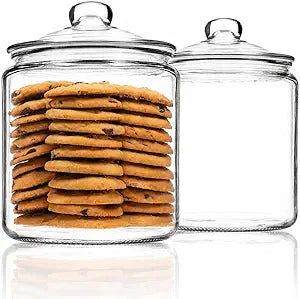 1 Gallon Glass Cookie Jar - Large Food Storage Container with Airtight Lid - Keep Fresh Flour, Chewy Pet Treats, Candy, Dried Foods, Detergent Pods for Your Kitchen or Laundry Room- Pack of 2