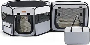 Want to Give Your Kittens & Puppies a Safe, Independent Space? Try Lekereise: 47"16" Portable Cat Playpen, 2-in-1 Dog Playpen, Independently Usable, with a Carry Bag. Play Freely Anywhere!