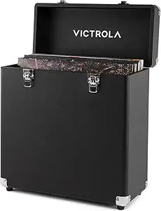 Victrola Collector II (2026 Model) Vinyl Record Storage Case Hold 30+ Vinyl Turntable Records, Heavy-Duty Hardware, Soft Interior Lining, Portable Box with Carry Handle (Black)