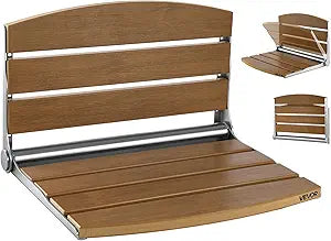 VEVOR Foldable Shower Seat Wall Mounted, 17.7" Folding Shower Bench with Supportive Backrest, Fold-Down Bathroom Corridor Seat with Stainless Steel Frame for Adults Seniors, 400LBS Loading