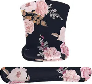 MOSISO Peony Wrist Rest Support for Mouse Pad & Keyboard Set, Black