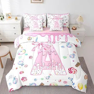 Feelyou Boys Girls Pink Bowknot 7 Pieces Bedding Set Full Size