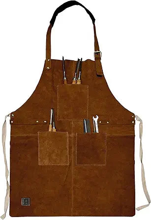 RUSTIC TOWN Leather Grill Work Apron with Tool Pockets ~ Adjustable up to XXL for Men & Women ~ Leather Tool Apron