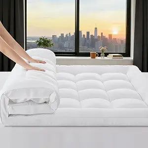 2 Inch Supportive Quilted Mattress Pad Pillow Top Mattress Cover Protector Cooling Soft for Breathable Padded Fitted 8"-21" Deep Pocket (White,Full Size)