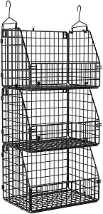PUPPYCUTE Stackable Wire Storage Baskets for Kitchen Closet Pantry, Hanging Closet Organizers Storage Shelves Organization, Wall Mount Metal Basket Bins, Clothing Vegetable & Fruit Organizer 3 pcs