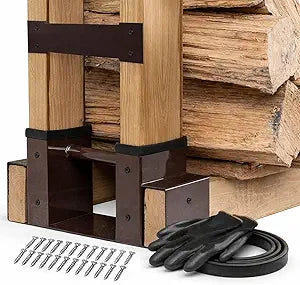TIDYBOSS 2 Pack Firewood Rack Outdoor | 2x4 Brackets for Wood | Lumber Storage Rack Log Holder | Adjustable to any Length with Seal Strip, Gloves, Steel Plates and Screws (Dark Brown)