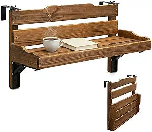 Folding Balcony Railing Table, Solid Wood Balcony Hanging Table, Railing Plant Holder, Balcony Bar Table Furniture for Apartment, Patio, Deck