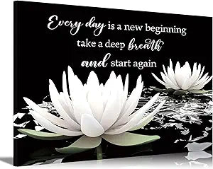 Zen White Lotus Canvas Wall Art On In Water Blooming White Lotus Picture Wall Decor Spiritual Meditation Poster Print Painting for Bathroom Room Modern Yoga Spiritual Spa Living Bedroom Decoration