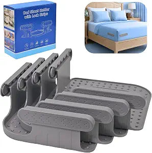 Bed Sheet Holders for Corners, 4Pcs Grey Fitted Sheet Clips