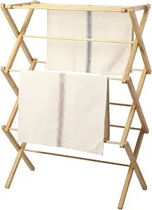 Gibson Home Riverrun Foldable Bamboo Drying Rack for Clothes, Towels, Blankets 2-Tier Collapsible Laundry Drying Rack, Space-Saving Air Dry Stand for Indoor & Outdoor Use - Pre Assembled