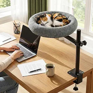 TXXTOL Cat Bed for Desk, 360 Rotating & Height Adjustable Cat Perch, Duty Metal G-Type Clamp, 44lbs Load, Faux Linen Wear-Resistant, No Drill Easy Install, Space-Saving for Shared Office (Gray)