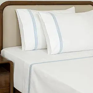 Dreamology Cotton Percale Sheets,King Size,100% Cotton Percale Sheets Set, Cool, Crisp and Breathable Bedsheet & Pillowcase Sheet Sets,King Cotton Sheets with Deep Pocket Up to 16 Inches (Sky Blue)