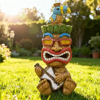Solar Tiki Garden Statue Outdoor Decor - Tiki Bar Decorations 11.69 inch Tall for Outdoor Patio, Balcony, Yard, Backyard,Lawn,Tiki Gifts