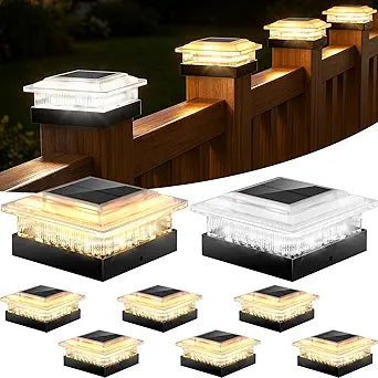 4x4 Post Solar Lights 8 Pack, 4 Modes Outdoor Post Lights Solar Powered Dusk to Dawn Outdoor Post Cap Lights Solar Light for 4x4 3.5x3.5 Fence Post Mailbox Post