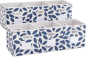 MAX Houser 6 Pack Foldable Fabric Storage Bins with Handles, Blue 12 inch