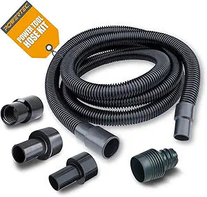 POWERTEC 70477 10 Ft. Dust Collection Hose Kit with 5 Fittings and a Tapered Reducer fits 2-1/2" to 2-1/4" ID Dust Hose/Port for Woodworking Power Tools Home and Wet/Dry Shop Vacuums