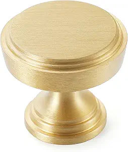 20-Pack Solid Brass Kitchen Cabinet Knobs, Modern Gold Drawer Knobs for Dresser, Round Step Cabinet Knobs Pulls, Brushed Finish, Diameter 1-11/64 Inches