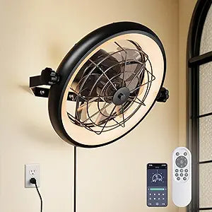 16" Wall Mounted Fan Indoor, Quiet 6 Speed Wall Mount Fan with Remote, Light and Timer, 360┬░ Adjustable Tilt Plug in Wall Fan for Garage, Bedroom, Kitchen, Living Room, Greenhouse, Patio