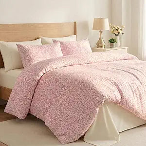 100% Cotton Duvet Cover Queen Size, Pink Leopard Print Bedding Set with Zipper Closure, African Wildlife Animal Skin Cheetah Print Comforter Cover with 2 Pillowcases for Women Men