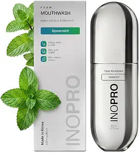 INOPRO Foam Mouthwash with Nano-Hydroxyapatite, Xylitol, Hyaluronic Acid, Vinamin C, Alcohol Free, Fluoride Free Oral Rinse Portable Travel Size - Spearmint, 2.03 fl oz