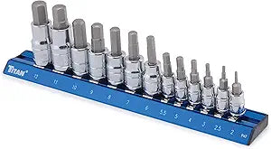 Titan 16124 13-Piece Metric Hex Bit Socket Set, Magnetic Socket Organizer with Laser-Etched Size Markings