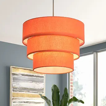 Orange Plug in Pendant Light, Mid Century Modern Pendant Light 3 Tier Plug in Chandelier with Orange Lampshape Hanging Lamp, Hanging Lights with Plug in Cord for Living Room Bedroom, 16.4ft Cord