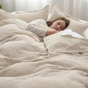 PHF Cotton Muslin Duvet Cover King Size, 3-Layer Ultra-Soft Lightweight Breathable Textured Guaze, Skin-Friendly Minimalist Comforter Cover Set for All Season, with 2 Pillow Shams, 104"x90", Natural