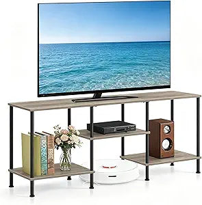 50 Inch TV Stand for Living Room Small Entertainment Center with Storage Shelves Farmhouse 3 Tier TV Console Table Bedroom TV Media Cabinet for 50 43 40 32 Inch, Grey